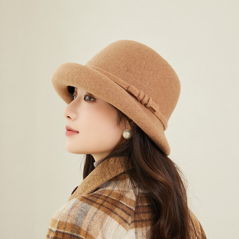 New Korean-Style Autumn and Winter Bowknot Fashionable Wool Felt Hat for Middle-Aged and Elderly Women British Style