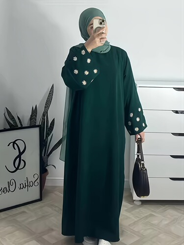 New Ins floral embroidery Abaya coat robe Middle Eastern Dubai dress embroidered outer robe