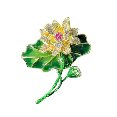 Green Lotus Leaf Three-dimensional Lotus Advanced Feeling New Product Enamel Color Lotus Brooch Guofeng Mother Gift Corsage Classic Female (Yaxa sancaqları) - green-lotus-leaf-three-dimensional-lotus