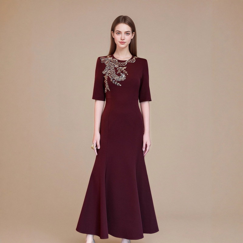 Daiweier Autumn and Winter Dress Turkish Elegant Elegant Dress Fishtail Waist Long Skirt Five-Quarter Sleeves for Women Daiweier Autumn and Winter Dress Turkish Elegant Elegant Dress Fishtail Waist Long Skirt Five-Quarter Sleeves for Women