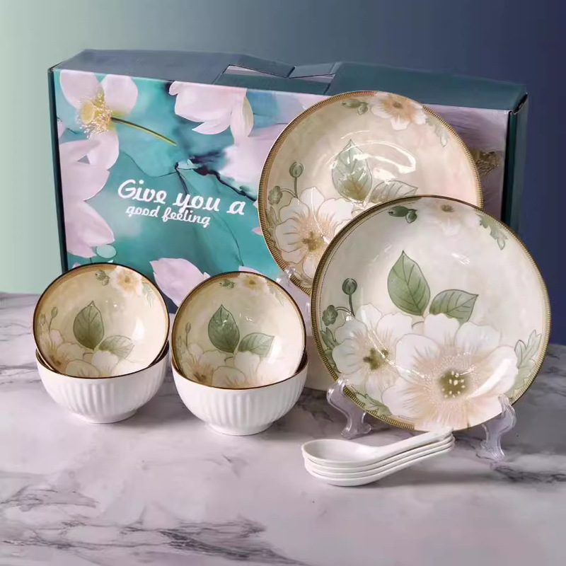 Simple Camellia ceramic bowl plate tableware gift box creative gift box welfare gift advertising promotion gift gift