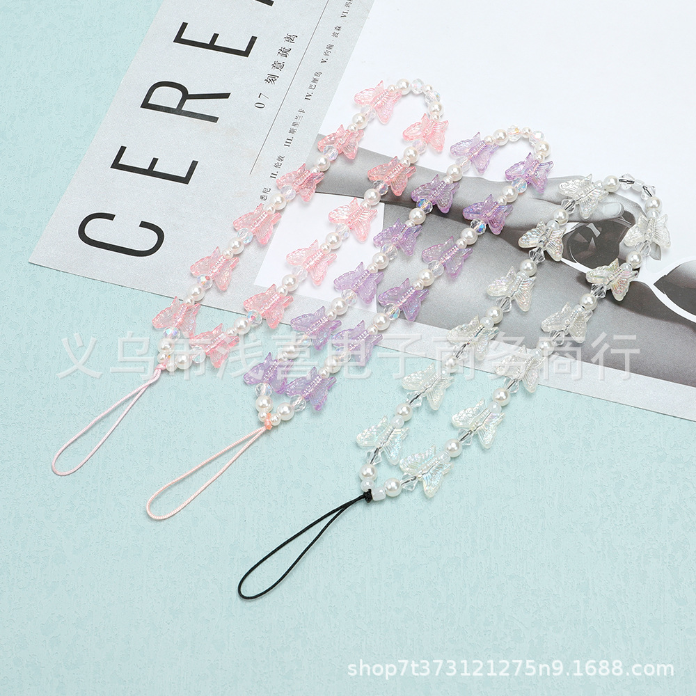 Amazon Butterfly Mobile Phone Chain Pearl Mobile Phone Chain DIY Acrylic Beaded Pendant Rope Women's Handmade Beads