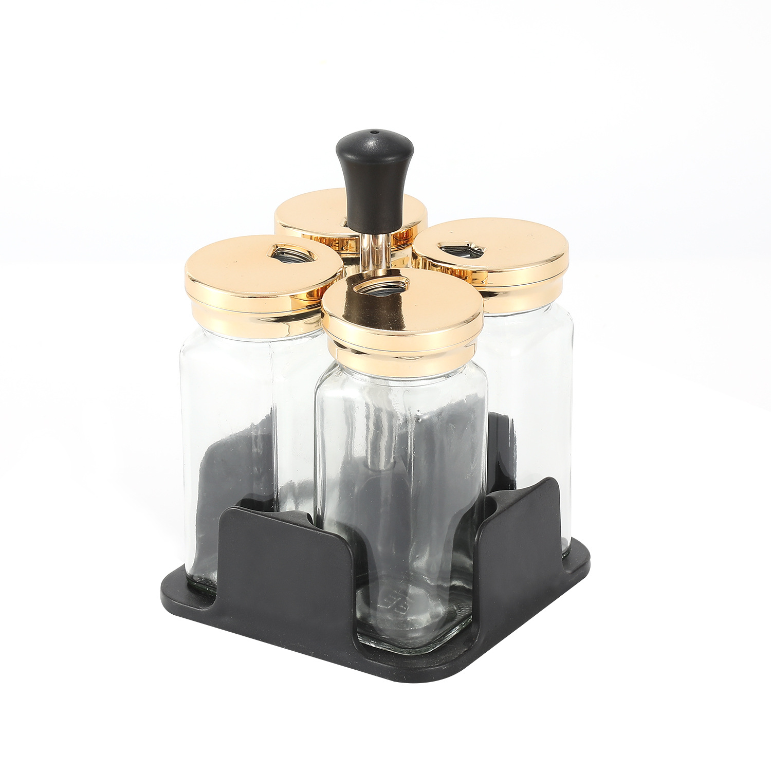 Botella de condimento de vidrio de cocina ligera de lujo al por mayor humedad lata de sal condimento lata de botella de sal