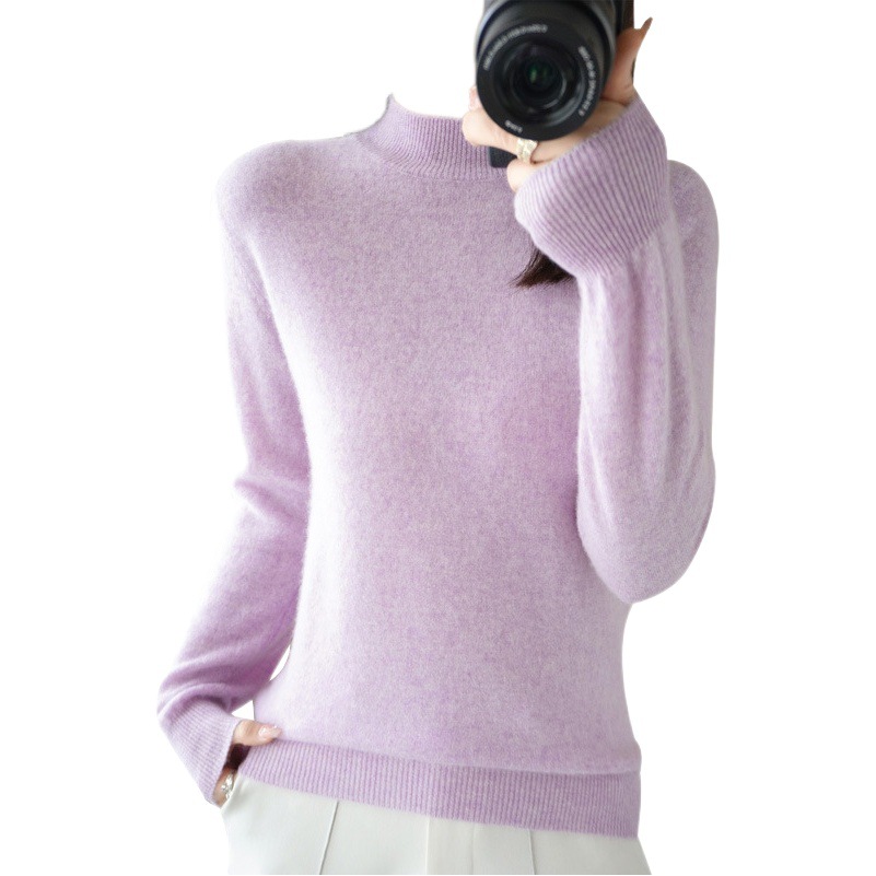 Nuevo medio suéter de cuello alto para mujer Otoño e Invierno suéter corto de color sólido suéter suelto engrosado camisa de fondo entrega de una pieza