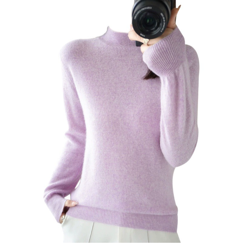 Новый свитер с полувысоким воротником, женский осенне-зимний короткий пуловер, однотонный свободный свитер с мягкой подкладкой, Базовая рубашка, поколение волос