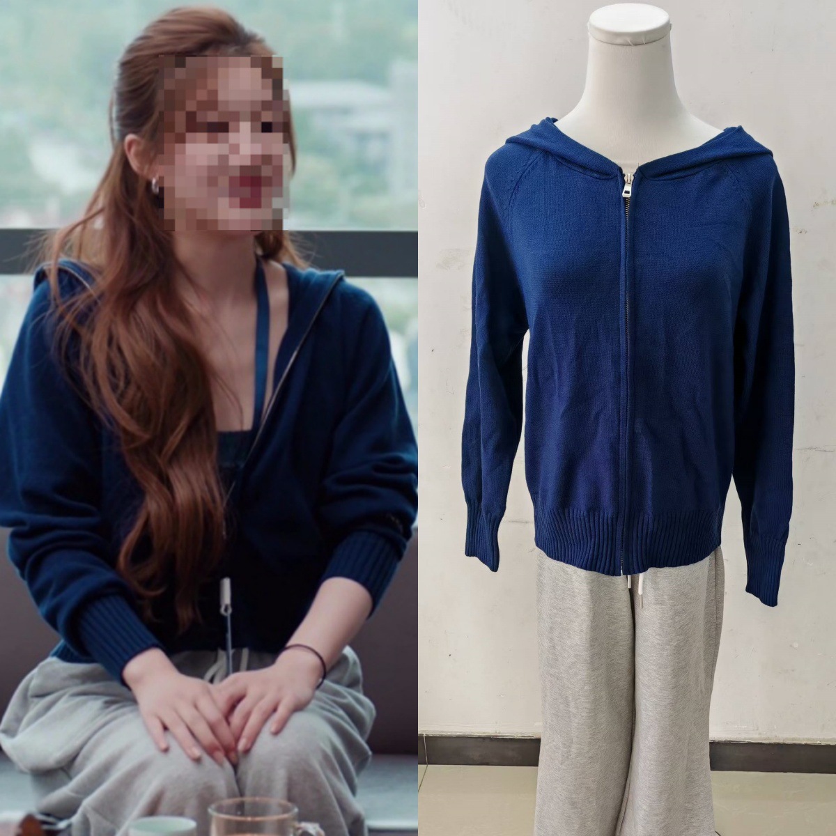 Long-Term In-Stock 2025 Autumn and Winter Xu Liangyao Zhao Lusi and Xu Yan's Same Style Navy Blue Zip-Up Hooded Jacket