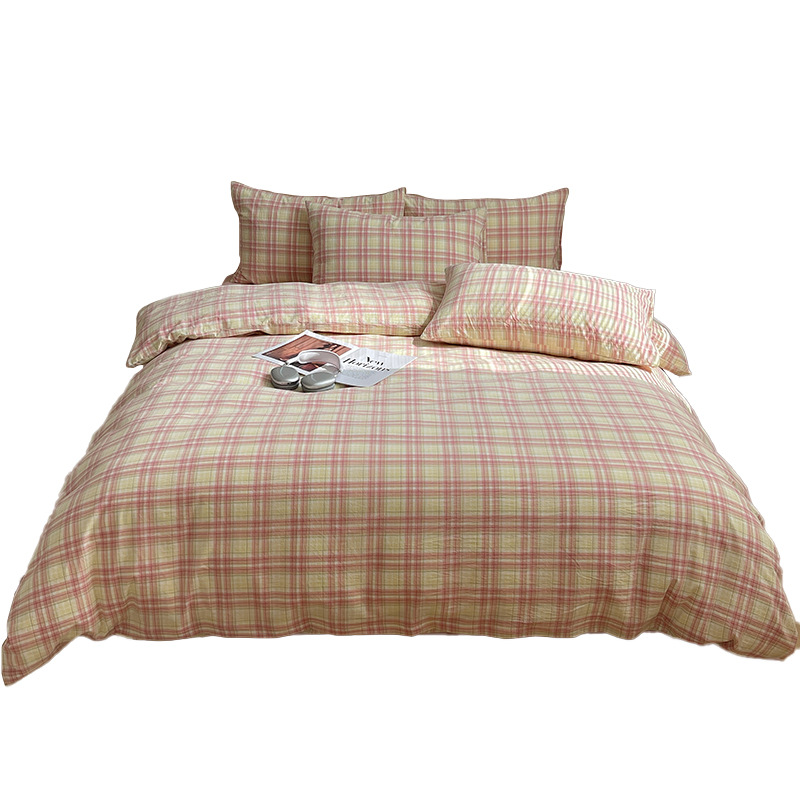 Conjunto de roupa de cama em algodão lavado às riscas 4 peças_voghion.com