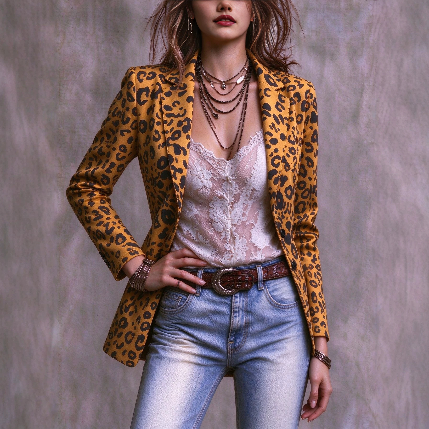 Leopard print women's blazer, notched lapel loose long-sleeve casual suit, cross-border foreign trade women's suit