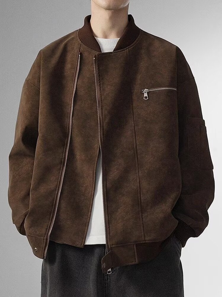 2025 nueva chaqueta de cuero lavada con agua chaqueta de hombre moda retro americana locomotora pareja chaqueta de solapa de moda hombre