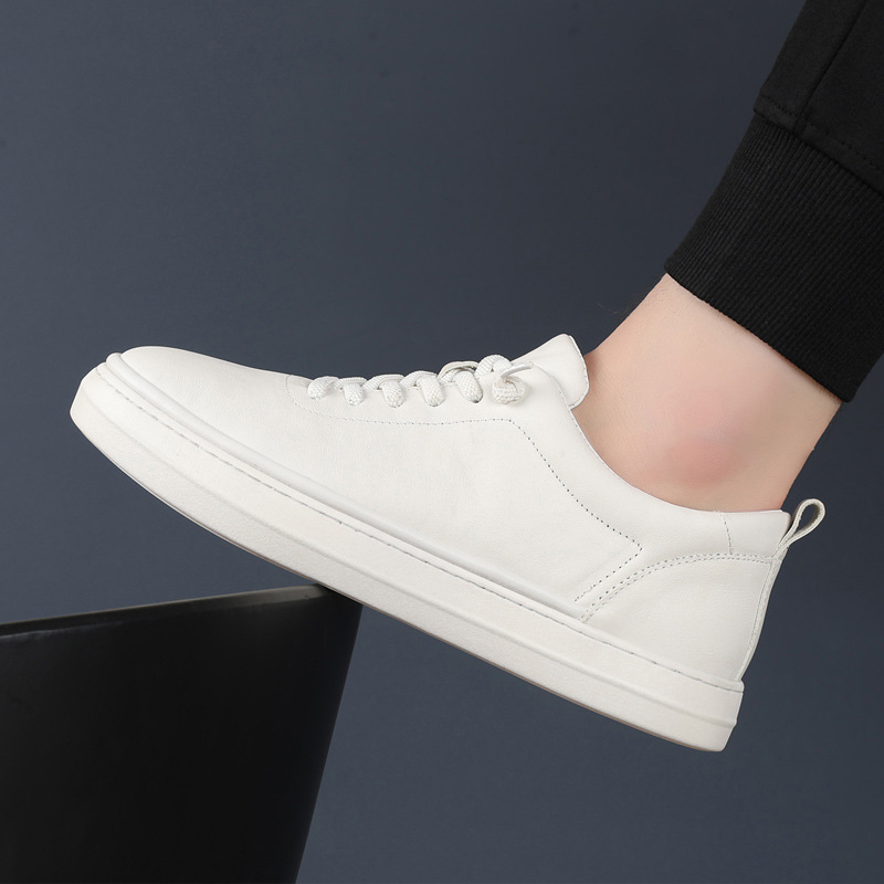 Primavera y otoño nuevos zapatos casuales de cuero de vaca, zapatos blancos transpirables, zapatos de skate de hombre, zapatos de hombre