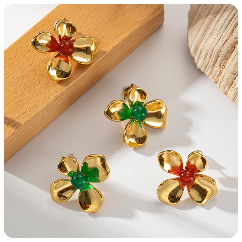 Taina Amazon orejetas de acero inoxidable flores de titanio anillo de piedra natural joyería de moda viajes