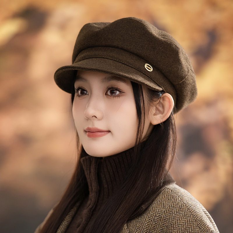 秋冬季帽子女款百搭英伦风时尚贝雷帽防风保暖画家韩版时尚八角帽|undefined