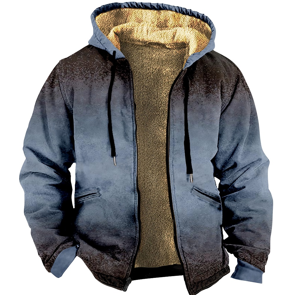 Patrón de multi-color transfronterizo europeo y americano impresión 3D Impresión digital suéter con capucha forro marrón Chaqueta de algodón acolchado