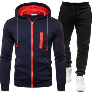 2025 Cross-Border New Pure Color Hooded Zipper Sweatshirt Suit Long-Sleeved Pants Fleece-Lined to Heattech Sports and Leisure