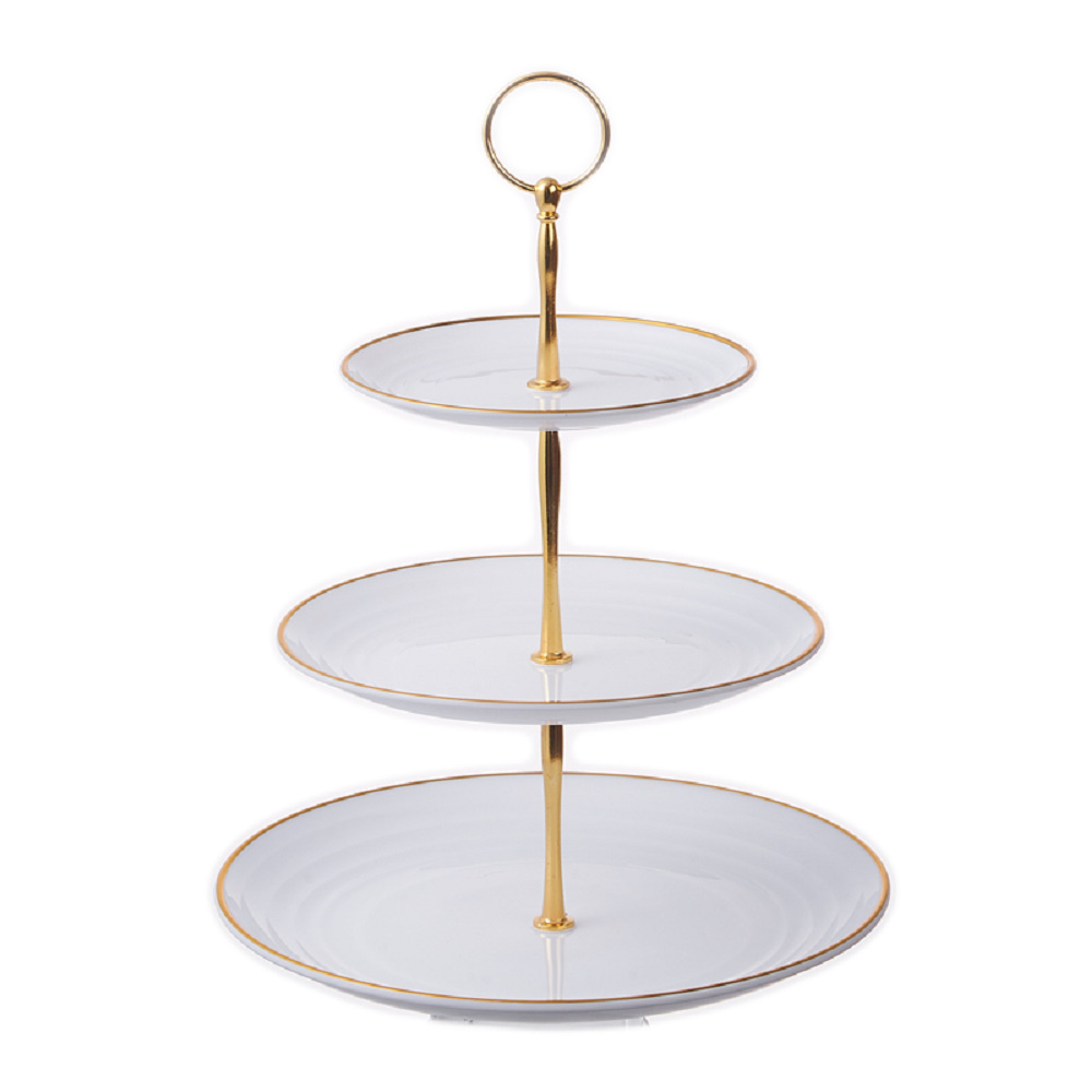 轻奢风圆形蛋糕架加厚金杆带圆环甜品台高颜值下午茶点心架水果盘