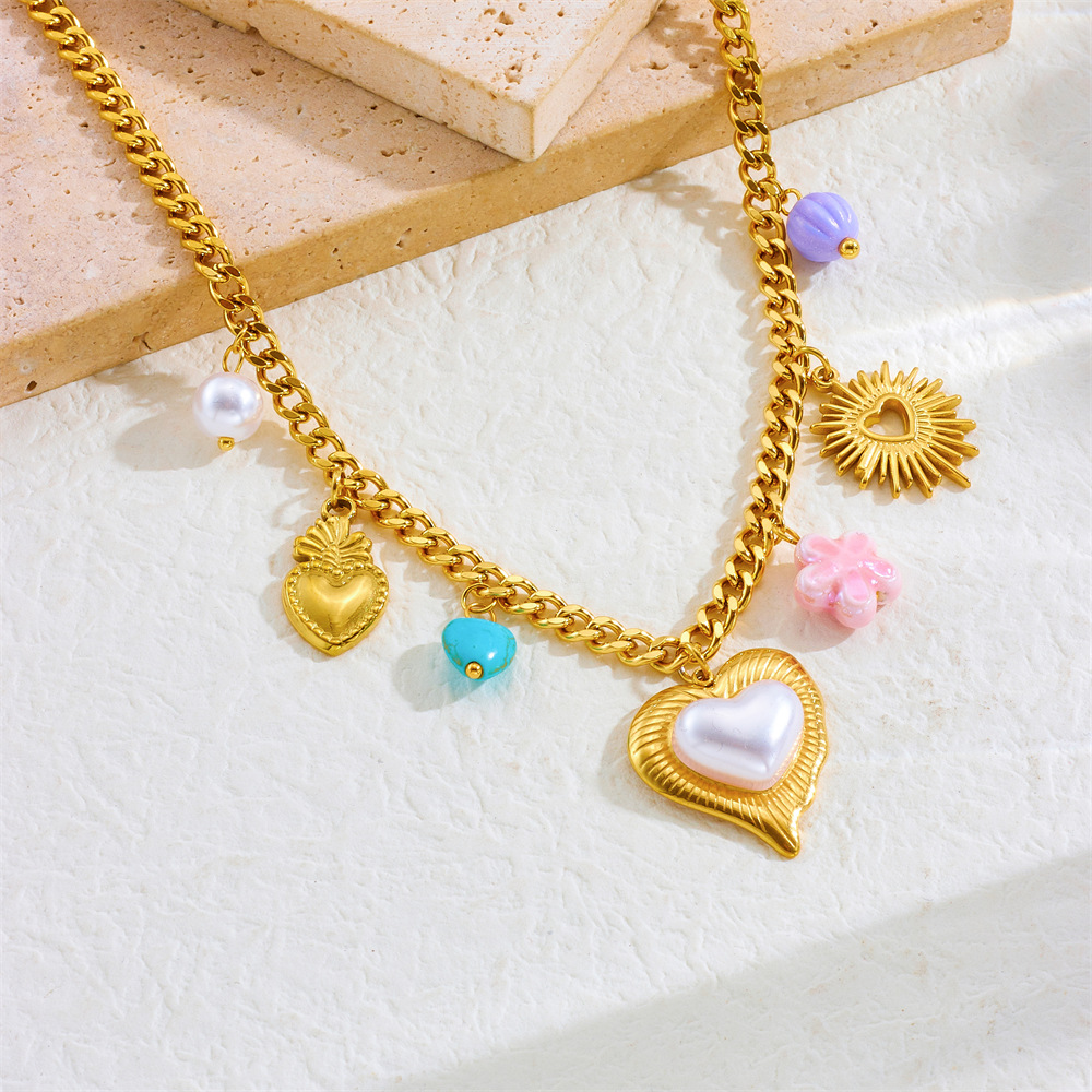 Wholesale Jewelry Retro Classic Style Sun Heart Shape Flower 304 Stainless Steel Plating Pendant Necklace Cable Chain display picture 14