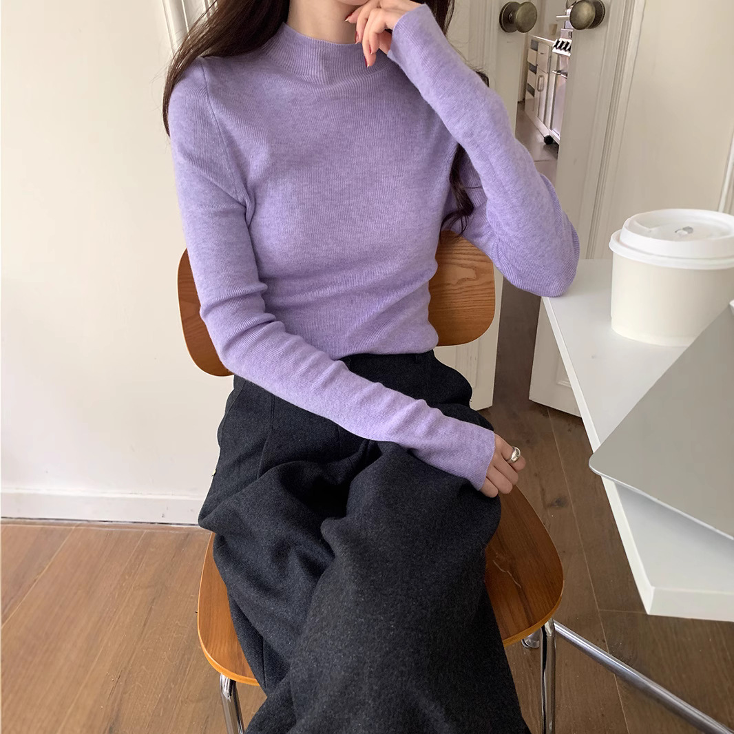 Half-Turtleneck Base Shirt for Women, Autumn and Winter 2025 New Korean Style, Slim Fit, Versatile Long-Sleeve Pullover Knit Top