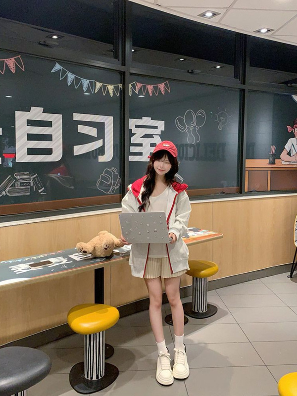 美式复古字母刺绣立领卫衣女秋冬加厚宽松慵懒风学生开衫拉链外套|undefined