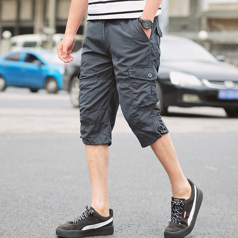 Pantalones cortos de verano, pantalones cortos para hombres, ropa de trabajo suelta de verano para hombres, pantalones multibolsillos, pantalones casuales de 7 puntos, pantalones deportivos