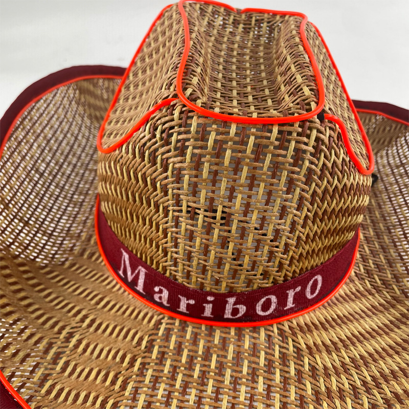 #614-2 3V无线款-草帽发光牛仔帽(翘沿酒红)(红色)