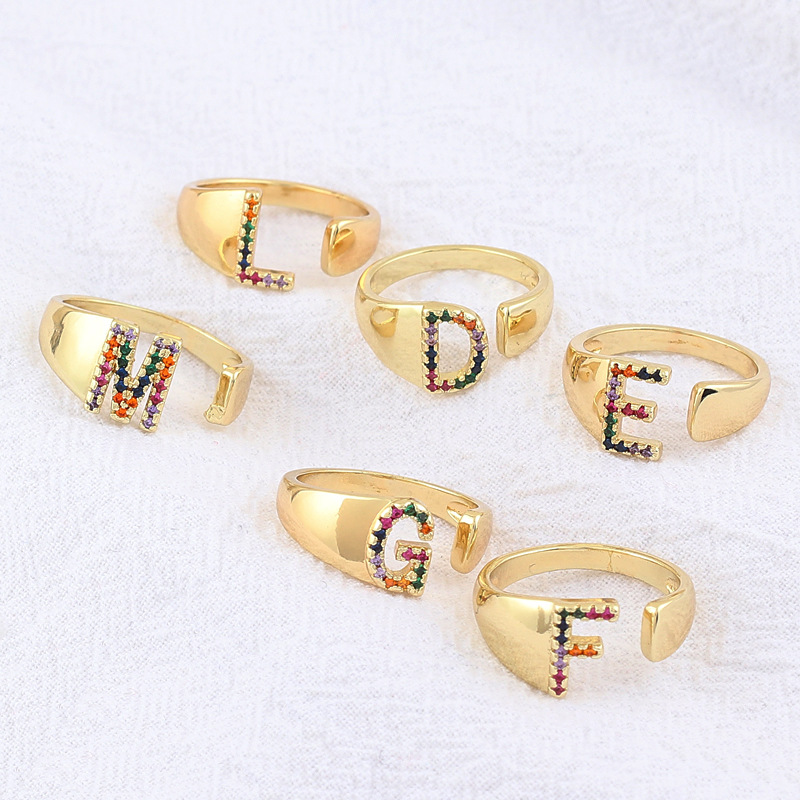 Fashion Letter Copper Open Ring Plating Artificial Gemstones Copper Rings