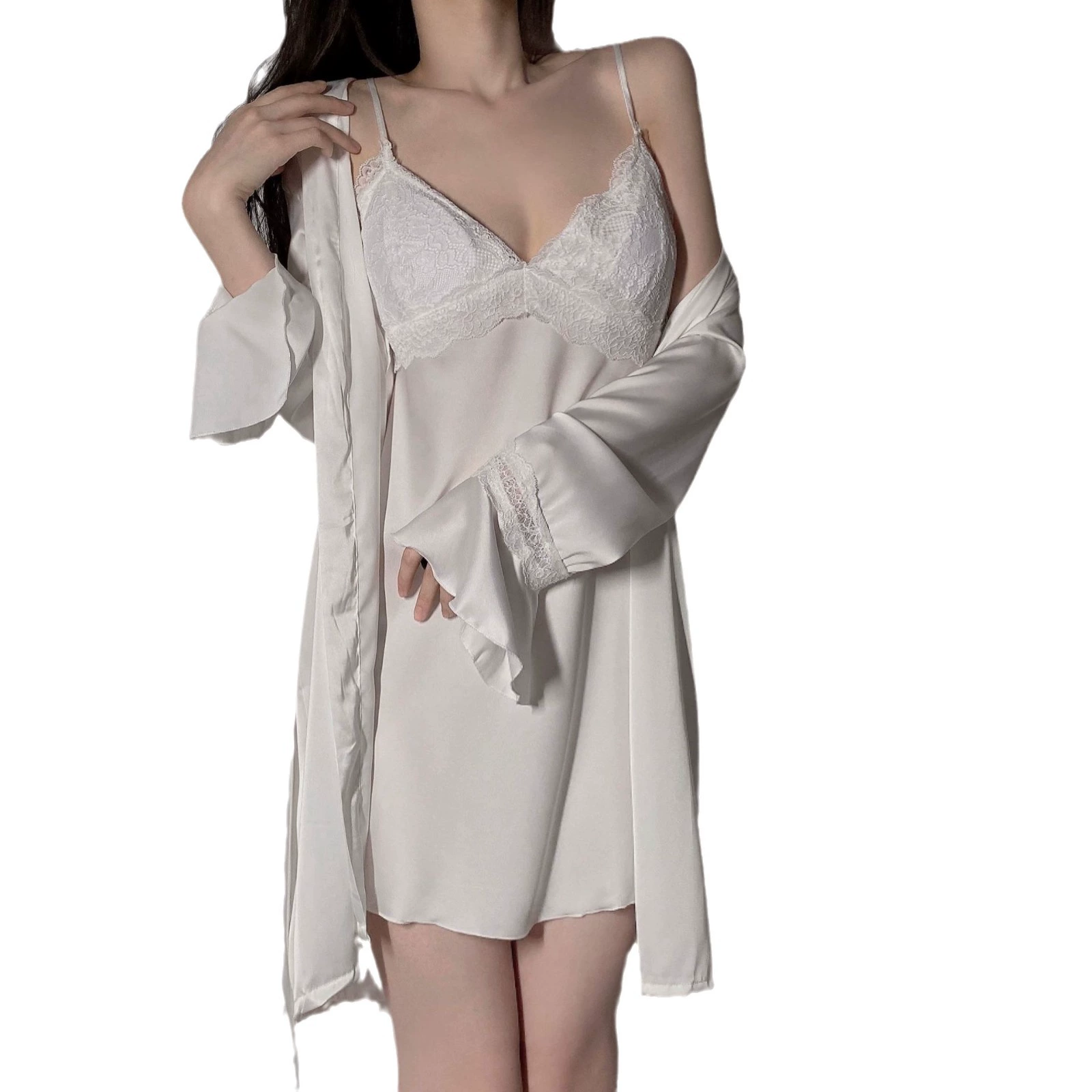 Spring summer pijama, bathrobe, long-sleeve, sexy silk set, lifting effect