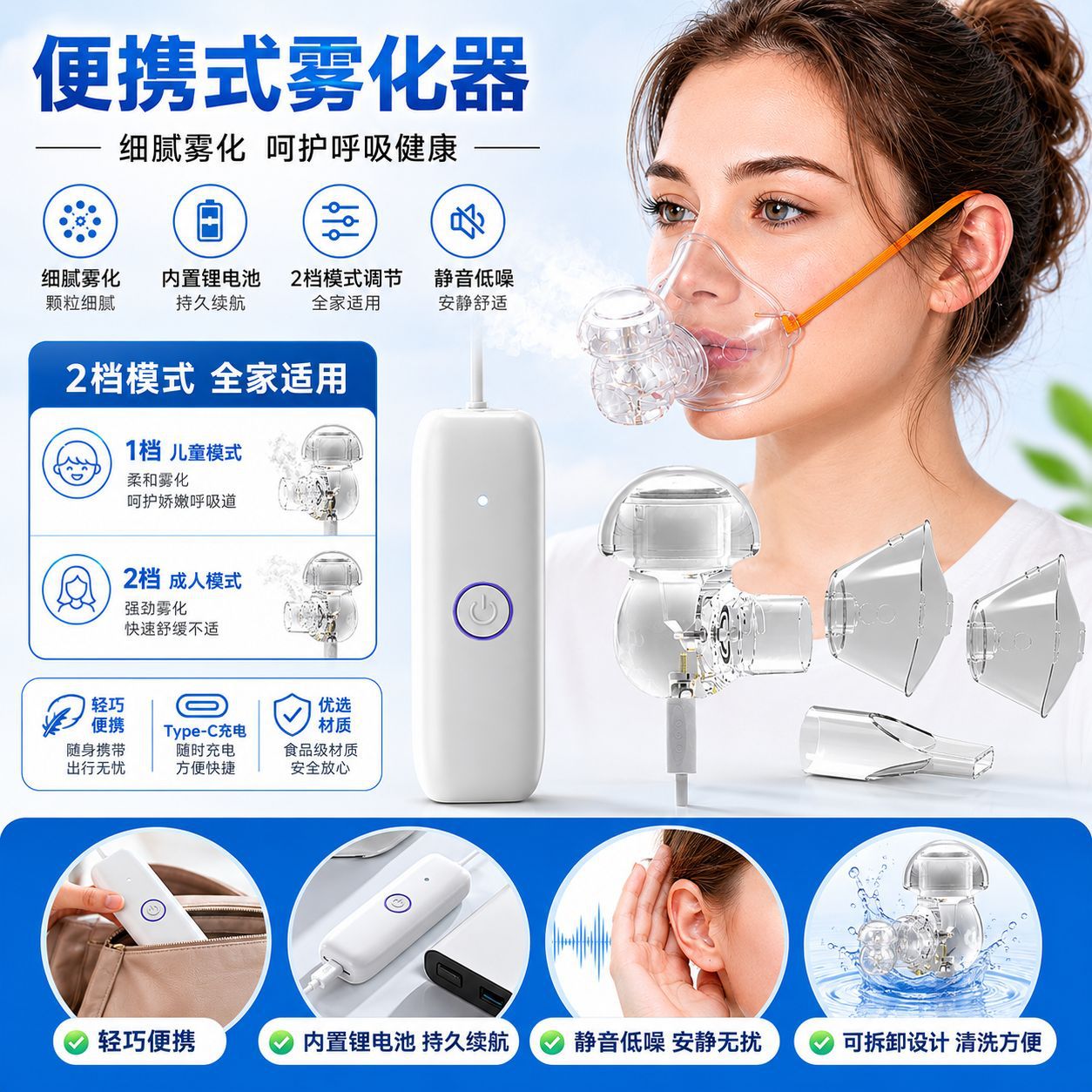 家用雾化器分体便携式网式喷雾手持成人儿童宠物雾化机跨境