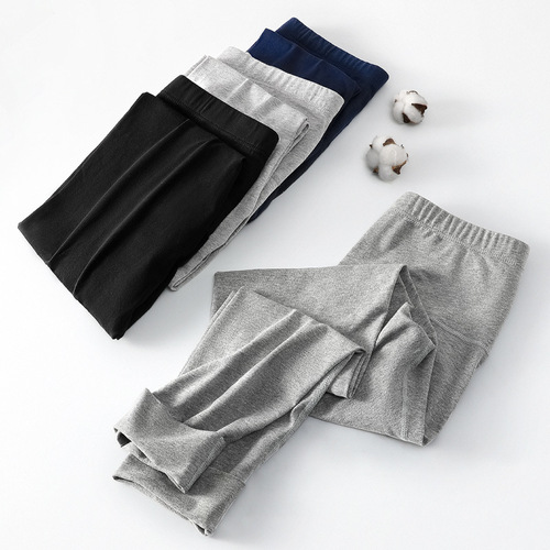 Autumn trousers with nine-point cuff men's cotton single-piece thin bottoming warm tight high-waisted trousers autumn and winter waist-protecting trousers