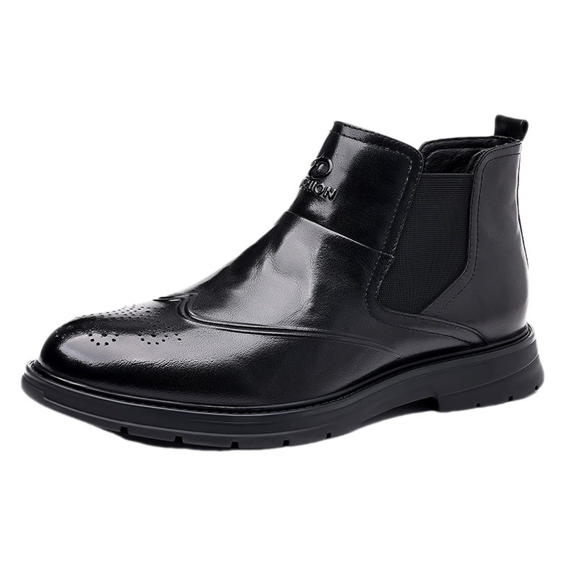 Men'shoes Платье Ботинки Челси Мужские Ботинки Martin Высокие кожаные туфли с цветком, хлопчатобумажные туфли