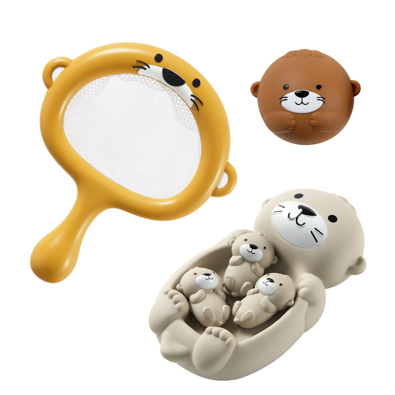 Juguetes de agua de baño transfronterizos Animales nutrias Red de tiro Bola flotante sellada Baño para niños Juguetes de baño