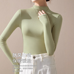 半高领打底衫女2025新款秋季紧身修身中领内搭莫代尔绿色长袖上衣