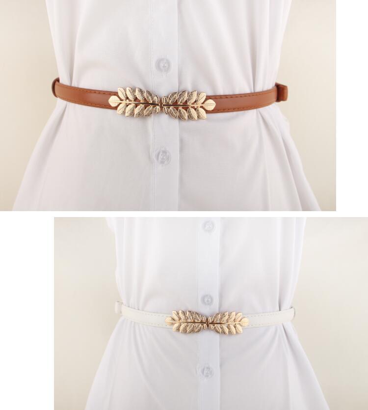 Gold Leaf Pair Buckle Adjustable Thin Belt Dress Belt Wholesale display picture 4