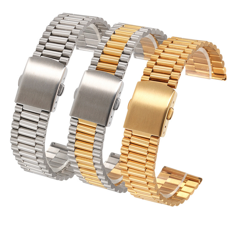 316實心不繡鋼表帶 男士女士全鋼金屬表鏈 細目三珠 女生手表配件