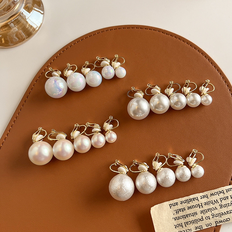 Imitation Pearl Material 1 Pair Retro Solid Color Imitation Pearl Ear Clips Ear Studs