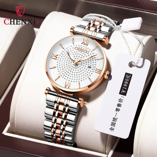 Dawn Calendar Women's Watch Trendy Fashion Rome Live Cross-Border Foreign Trade Diamond-Encrusted Waterproof Quartz Watch