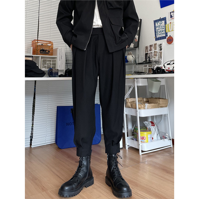 2025 spring and autumn cropped trousers with martin boots pants men's harem pants hook and loop ruffian handsome casual pants