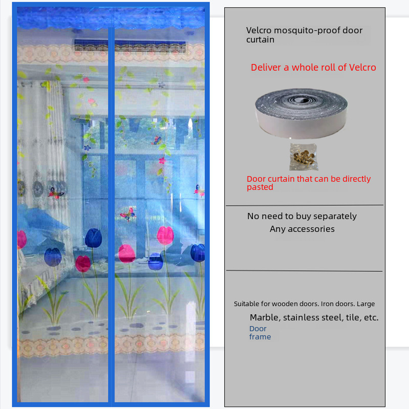 Magnetic Door Curtain Velcro Mosquito Barrier Door Curtain Square Pattern Color Full Hanging Curtain Door Net Manufacturer