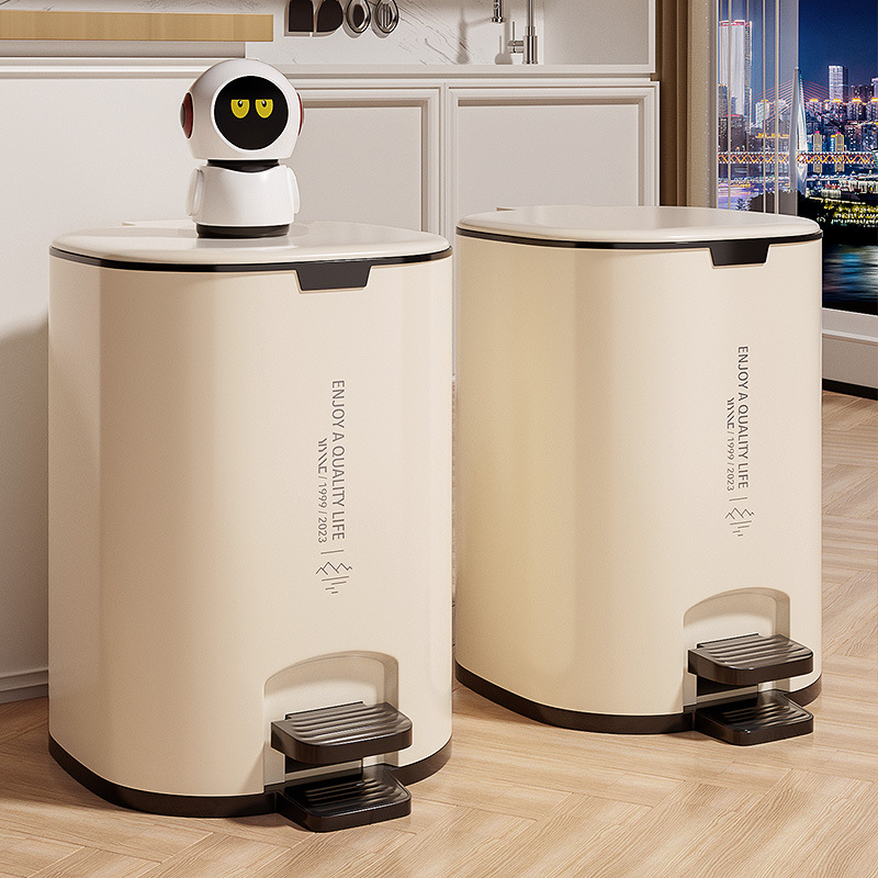 Trash Can Household 2025 New Large-Capacity Foot-Operated Kitchen Living Room Bedroom Bathroom Toilet Paper Basket with Lid