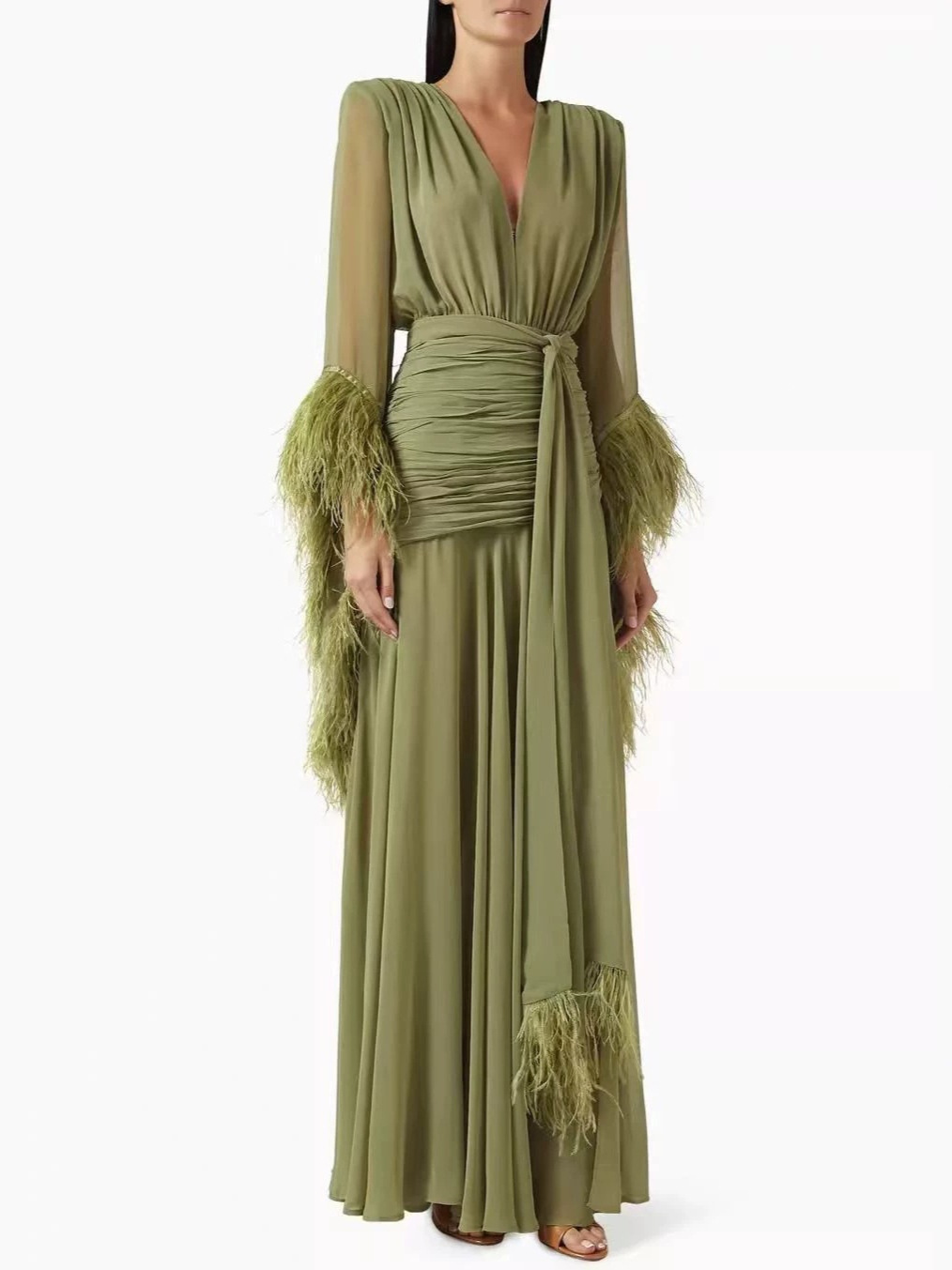 Spring 2026 European and American Amazon cross-border foreign trade new elegant solid color evening dress with long sleeves and slim fit