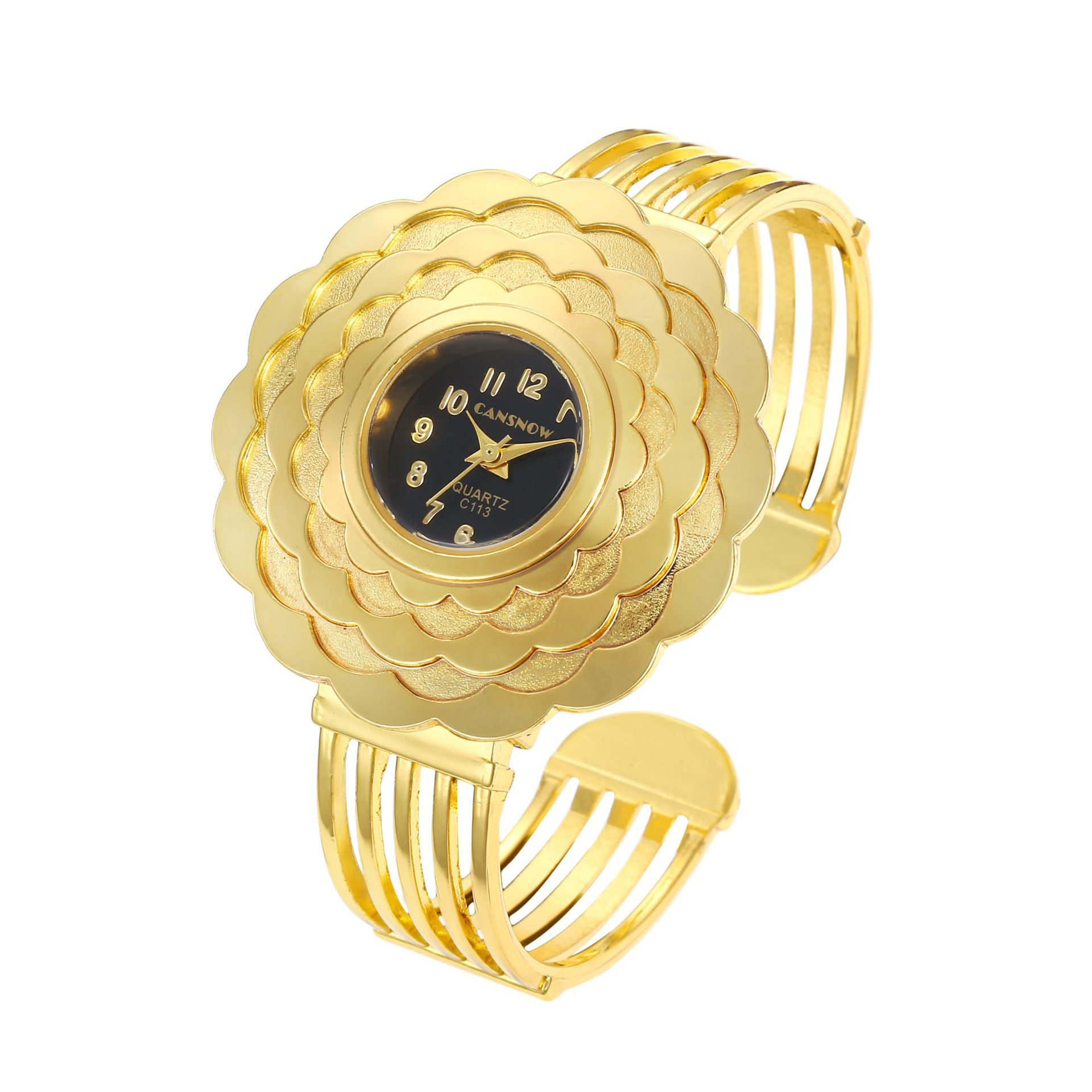 Round Dial Shape Retro Classic Style Geometric Opening Alloy Strap Quartz Watch