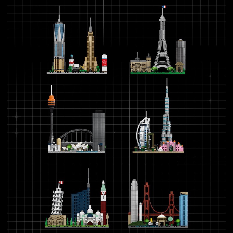 Signos de la ciudad skyline arquitectura vista callejera bloques modelo de micro paisaje juguetes para niños adornos rompecabezas regalos del 1 de junio