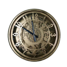 金属仿古独创静音齿轮挂钟夜光字刻度复古齿轮钟15寸创意时钟厂家