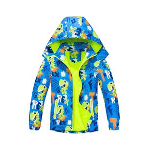 Dinosaur Spring New Waterproof Printed Long-sleeved Fleece-lined Breathable Hat-off Zipper Shirt Jacket Children's Coat Coat