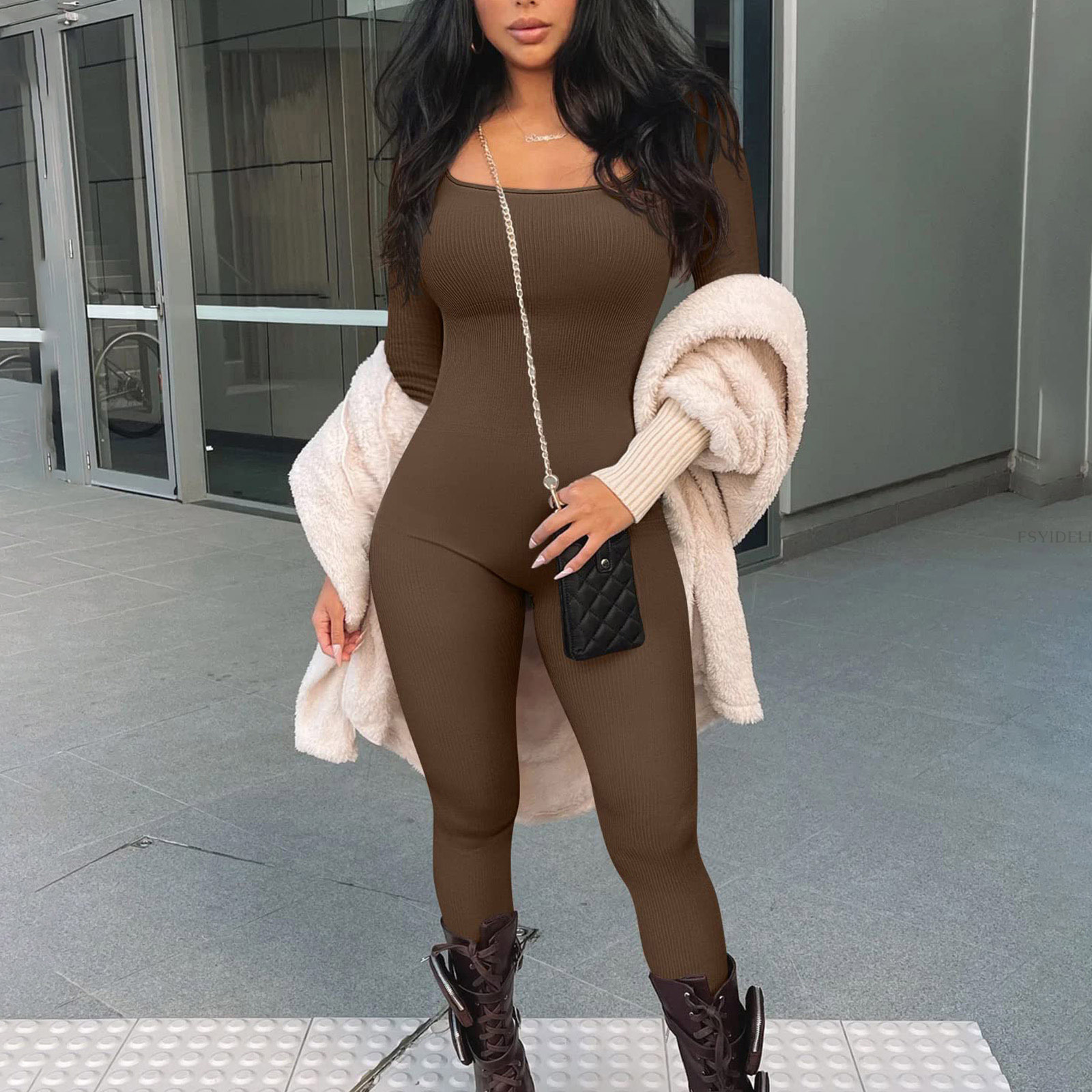 Polyester Fabric Type Jumpsuits Pants Type Stretchy Elasticity Women'S Daily Fashion Solid Color Full Length Jumpsuits