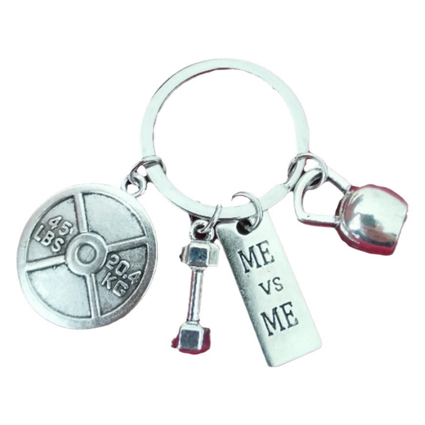 Nueva joyería europea y americana deportes poder mancuerna barra hervidor campana llavero hombres y mujeres pareja amistad llavero
