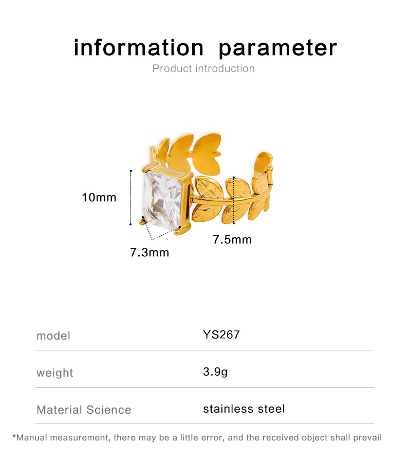 Fashion Flower Stainless Steel Plating Zircon Open Ring 1 Piece