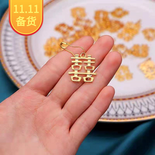 Alloy happy character hairpin material diy handmade ancient style hairpin Chinese style bride holding round fan jewelry accessories