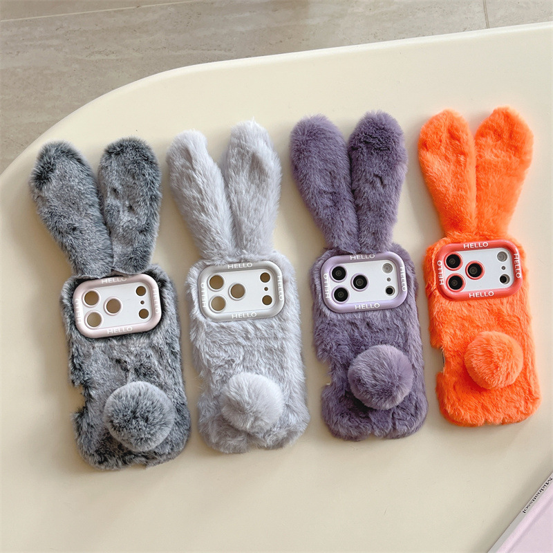 Suitable for Iphone17Promax Mobile Phone Case 13 Autumn and Winter Cute 15 Plush Rabbit Ears 14 Apple 16Plus