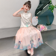 女童馬面裙套裝夏季2024新款小女孩新中式夏裝兒童夏款漢服半身裙