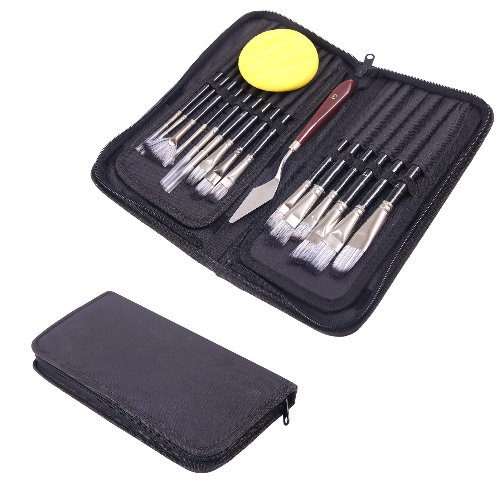 跨境代发15支油画笔套装银杆铅笔吊黑尾尼龙毛水彩笔丙烯画笔